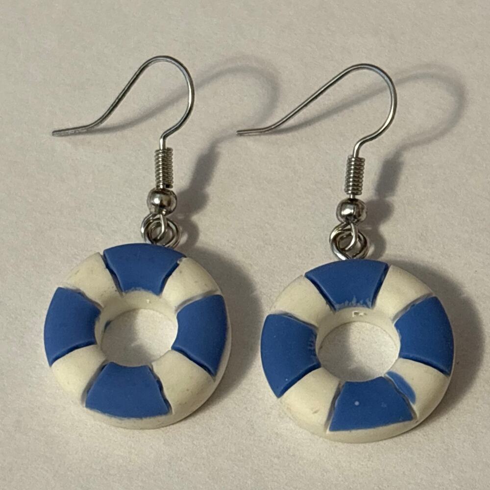 Blue & White Life Preserver Earrings
